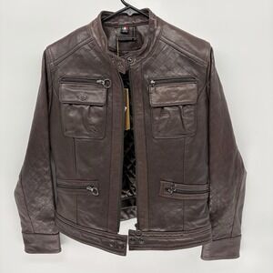 New Knowles & Cater Lamb Skin Leather Motorcycle Jacket Quilted Italy Made L
